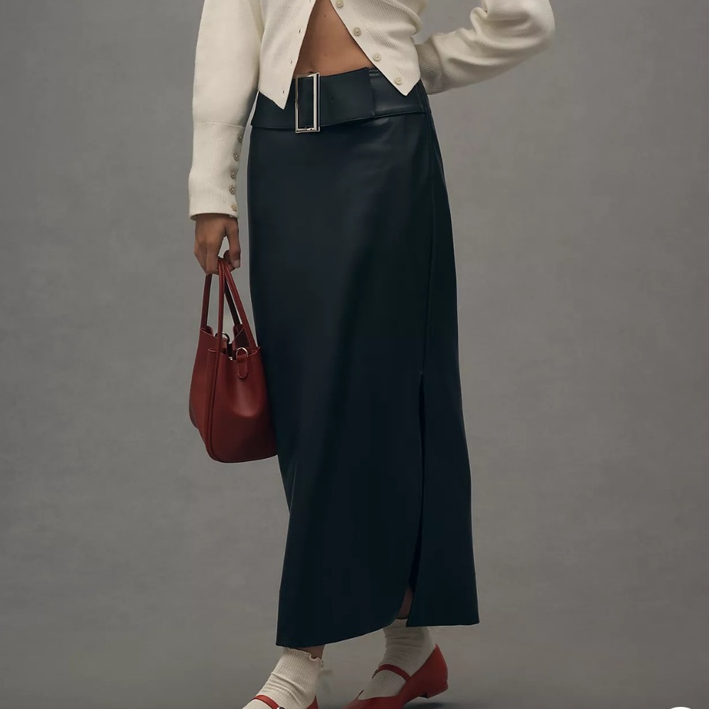 Anthropologie Belted Faux-Leather Skirt NWT
